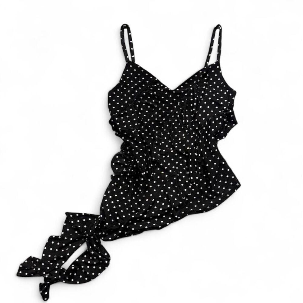 Thirty Thirty Women's Black and White Polka Dot Asymmetric Hem Tank Top